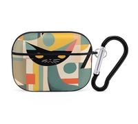 for Airpod Pro Case Cover with Secure Lock Clip Hard Mid-Century Modern Art Cat Protective Cover Compatible with Airpod Pro 2nd/1st Generation Case for Women Men Front LED Visible Black