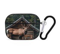 for Airpod Pro Case Cover with Secure Lock Clip Hard Mountain Cabin Moose Protective Cover Compatible with Airpod Pro 2nd/1st Generation Case for Women Men Front LED Visible Black