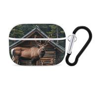 for Airpod Pro Case Cover with Secure Lock Clip Hard Mountain Cabin Moose Protective Cover Compatible with Airpod Pro 2nd/1st Generation Case for Women Men Front LED Visible White
