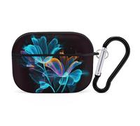 for Airpod Pro Case Cover with Secure Lock Clip Hard Neon Flowers Protective Cover Compatible with Airpod Pro 2nd/1st Generation Case for Women Men Front LED Visible Black