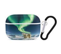 for Airpod Pro Case Cover with Secure Lock Clip Hard Northern Lights Polar Bear Protective Cover Compatible with Airpod Pro 2nd/1st Generation Case for Women Men Front LED Visible White