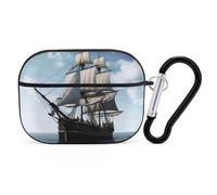 for Airpod Pro Case Cover with Secure Lock Clip Hard Old Sailing Ship Protective Cover Compatible with Airpod Pro 2nd/1st Generation Case for Women Men Front LED Visible Black