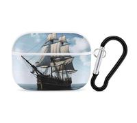 for Airpod Pro Case Cover with Secure Lock Clip Hard Old Sailing Ship Protective Cover Compatible with Airpod Pro 2nd/1st Generation Case for Women Men Front LED Visible White