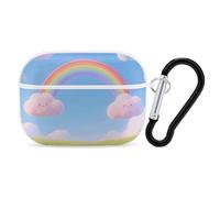 for Airpod Pro Case Cover with Secure Lock Clip Hard Pastel Cloud with Rainbow Sky Protective Cover Compatible with Airpod Pro 2nd/1st Generation Case for Women Men Front LED Visible White