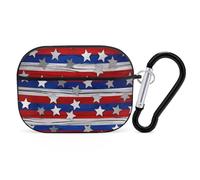 for Airpod Pro Case Cover with Secure Lock Clip Hard Patriotic Stars Strips Independence Day Protective Cover Compatible with Airpod Pro 2nd/1st Generation Case for Women Men Front LED Visible Black