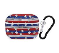 for Airpod Pro Case Cover with Secure Lock Clip Hard Patriotic Stars Strips Independence Day Protective Cover Compatible with Airpod Pro 2nd/1st Generation Case for Women Men Front LED Visible White