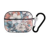 for Airpod Pro Case Cover with Secure Lock Clip Hard Peach Leafed Flower Protective Cover Compatible with Airpod Pro 2nd/1st Generation Case for Women Men Front LED Visible Black