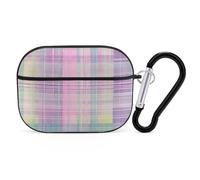 for Airpod Pro Case Cover with Secure Lock Clip Hard Plaid Art Pattern Protective Cover Compatible with Airpod Pro 2nd/1st Generation Case for Women Men Front LED Visible Black