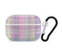 for Airpod Pro Case Cover with Secure Lock Clip Hard Plaid Art Pattern Protective Cover Compatible with Airpod Pro 2nd/1st Generation Case for Women Men Front LED Visible White