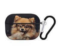 for Airpod Pro Case Cover with Secure Lock Clip Hard Pomeranian Wearing Glasses Protective Cover Compatible with Airpod Pro 2nd/1st Generation Case for Women Men Front LED Visible Black