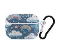 for Airpod Pro Case Cover with Secure Lock Clip Hard Rainbow and Stars Protective Cover Compatible with Airpod Pro 2nd/1st Generation Case for Women Men Front LED Visible White