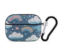 for Airpod Pro Case Cover with Secure Lock Clip Hard Rainbow and Stars Protective Cover Compatible with Airpod Pro 2nd/1st Generation Case for Women Men Front LED Visible Black