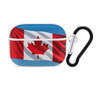 for Airpod Pro Case Cover with Secure Lock Clip Hard Retro Canada Flag Protective Cover Compatible with Airpod Pro 2nd/1st Generation Case for Women Men Front LED Visible White