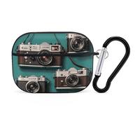 for Airpod Pro Case Cover with Secure Lock Clip Hard Retro Cool Camera Protective Cover Compatible with Airpod Pro 2nd/1st Generation Case for Women Men Front LED Visible Black