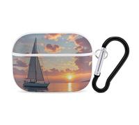 for Airpod Pro Case Cover with Secure Lock Clip Hard Sailboat and Sunset Protective Cover Compatible with Airpod Pro 2nd/1st Generation Case for Women Men Front LED Visible White