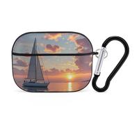 for Airpod Pro Case Cover with Secure Lock Clip Hard Sailboat and Sunset Protective Cover Compatible with Airpod Pro 2nd/1st Generation Case for Women Men Front LED Visible Black