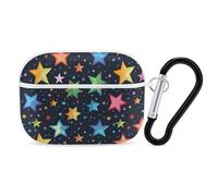 for Airpod Pro Case Cover with Secure Lock Clip Hard Simple Colorful Stars Protective Cover Compatible with Airpod Pro 2nd/1st Generation Case for Women Men Front LED Visible White