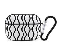for Airpod Pro Case Cover with Secure Lock Clip Hard Simple Wavy Line Protective Cover Compatible with Airpod Pro 2nd/1st Generation Case for Women Men Front LED Visible Black