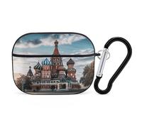 for Airpod Pro Case Cover with Secure Lock Clip Hard St Basil Cathedral in Moscow Protective Cover Compatible with Airpod Pro 2nd/1st Generation Case for Women Men Front LED Visible Black