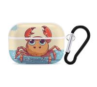 for Airpod Pro Case Cover with Secure Lock Clip Hard Summer Cartoon Crab Protective Cover Compatible with Airpod Pro 2nd/1st Generation Case for Women Men Front LED Visible White