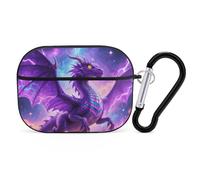 for Airpod Pro Case Cover with Secure Lock Clip Hard Trippy Purple Dragon Protective Cover Compatible with Airpod Pro 2nd/1st Generation Case for Women Men Front LED Visible Black