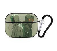 for Airpod Pro Case Cover with Secure Lock Clip Hard Two Green Ghosts Protective Cover Compatible with Airpod Pro 2nd/1st Generation Case for Women Men Front LED Visible Black