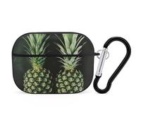 for Airpod Pro Case Cover with Secure Lock Clip Hard Two Pineapple Pattern Protective Cover Compatible with Airpod Pro 2nd/1st Generation Case for Women Men Front LED Visible Black