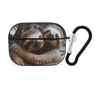 for Airpod Pro Case Cover with Secure Lock Clip Hard Two Sloths Hugging Protective Cover Compatible with Airpod Pro 2nd/1st Generation Case for Women Men Front LED Visible Black