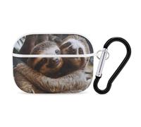 for Airpod Pro Case Cover with Secure Lock Clip Hard Two Sloths Hugging Protective Cover Compatible with Airpod Pro 2nd/1st Generation Case for Women Men Front LED Visible White