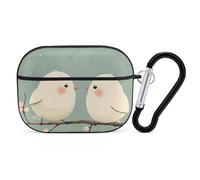 for Airpod Pro Case Cover with Secure Lock Clip Hard Two White Birds Protective Cover Compatible with Airpod Pro 2nd/1st Generation Case for Women Men Front LED Visible Black