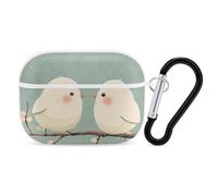 for Airpod Pro Case Cover with Secure Lock Clip Hard Two White Birds Protective Cover Compatible with Airpod Pro 2nd/1st Generation Case for Women Men Front LED Visible White