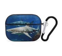 for Airpod Pro Case Cover with Secure Lock Clip Hard Two White Sharks Protective Cover Compatible with Airpod Pro 2nd/1st Generation Case for Women Men Front LED Visible Black
