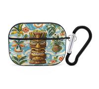 for Airpod Pro Case Cover with Secure Lock Clip Hard Vintage Aloha Tiki Protective Cover Compatible with Airpod Pro 2nd/1st Generation Case for Women Men Front LED Visible Black