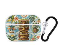 for Airpod Pro Case Cover with Secure Lock Clip Hard Vintage Aloha Tiki Protective Cover Compatible with Airpod Pro 2nd/1st Generation Case for Women Men Front LED Visible White