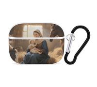 for Airpod Pro Case Cover with Secure Lock Clip Hard Virgin Mother Mary Protective Cover Compatible with Airpod Pro 2nd/1st Generation Case for Women Men Front LED Visible White