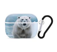 for Airpod Pro Case Cover with Secure Lock Clip Hard White Polar Bear Protective Cover Compatible with Airpod Pro 2nd/1st Generation Case for Women Men Front LED Visible White