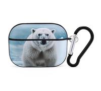 for Airpod Pro Case Cover with Secure Lock Clip Hard White Polar Bear Protective Cover Compatible with Airpod Pro 2nd/1st Generation Case for Women Men Front LED Visible Black