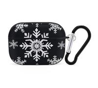 for Airpod Pro Case Cover with Secure Lock Clip Hard White Snowflake Protective Cover Compatible with Airpod Pro 2nd/1st Generation Case for Women Men Front LED Visible Black