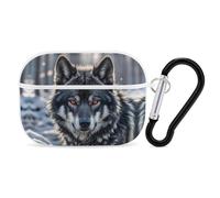 for Airpod Pro Case Cover with Secure Lock Clip Hard Wolf with Red Eyes Protective Cover Compatible with Airpod Pro 2nd/1st Generation Case for Women Men Front LED Visible White