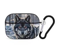 for Airpod Pro Case Cover with Secure Lock Clip Hard Wolf with Red Eyes Protective Cover Compatible with Airpod Pro 2nd/1st Generation Case for Women Men Front LED Visible Black