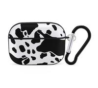 for Airpod Pro Case with Keychain Accessories Hard Shell Protective Cover Black White Cow Headphone Cases Compatible with Airpod Case 2nd/1st Generation, Front LED Visible