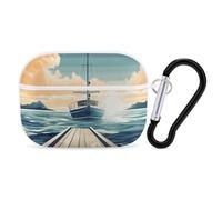 for Airpod Pro Case with Keychain Accessories Hard Shell Protective Cover Boat Seascape Theme Headphone Cases Compatible with Airpod Case 2nd/1st Generation, Front LED Visible
