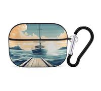 for Airpod Pro Case with Keychain Accessories Hard Shell Protective Cover Boat Seascape Theme Headphone Cases Compatible with Airpod Case 2nd/1st Generation, Front LED Visible