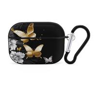 for Airpod Pro Case with Keychain Accessories Hard Shell Protective Cover Gold White Butterflies Headphone Cases Compatible with Airpod Case 2nd/1st Generation, Front LED Visible