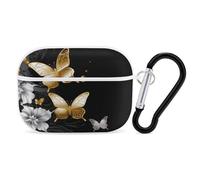 for Airpod Pro Case with Keychain Accessories Hard Shell Protective Cover Gold White Butterflies Headphone Cases Compatible with Airpod Case 2nd/1st Generation, Front LED Visible