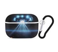 for Airpod Pro Case with Keychain Accessories Hard Shell Protective Cover UFO Spaceship Headphone Cases Compatible with Airpod Case 2nd/1st Generation, Front LED Visible