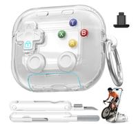 for AirPods 4 Case 2024, with Decompression Button, Safety Lock & Phone Stand for Apple Air Pod 4 Generation Cover, Cool Funny Gifts Case for Women Men to Relief Stress or Pass The Time,Clear White