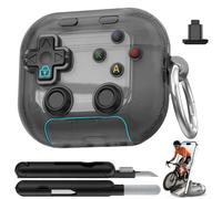 for AirPods 4 Case 2024, with Decompression Button, Safety Lock & Phone Stand for Apple Air Pod 4 Generation Cover, Cool Funny Gifts Case for Women Men to Relief Stress or Pass The Time,Clear Black