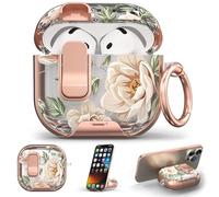 for AirPods 4 Case 2024 with Safety Lock & Phone Stand, Golden Rose | Magsafe Compatible,Two-Piece Design, Clear TPU for Apple Airpod 5th/4th Generation Case Cover with Keychain & Cleaner Kit