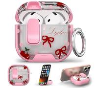 for AirPods 4 Case 2024 with Safety Lock & Phone Stand, Pink | Magsafe Compatible,Two-Piece Design, Clear TPU for Apple Airpod 5th/4th Generation Case Cover with Keychain & Cleaner Kit
